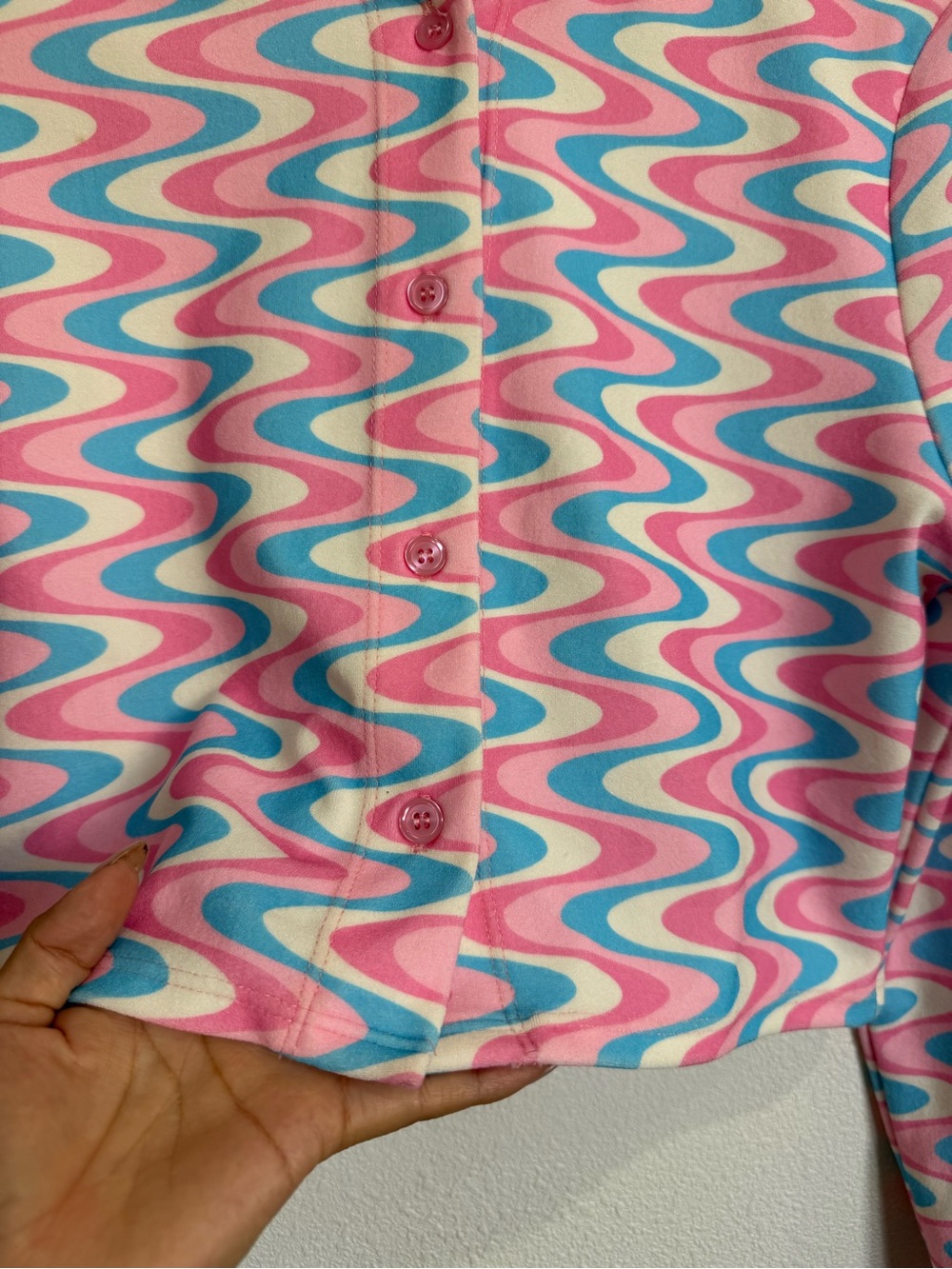 Frankies Bikinis Cheri Terry Cardigan S Pink Blue Groovy Y2K Cropped - Picture 4 of 11